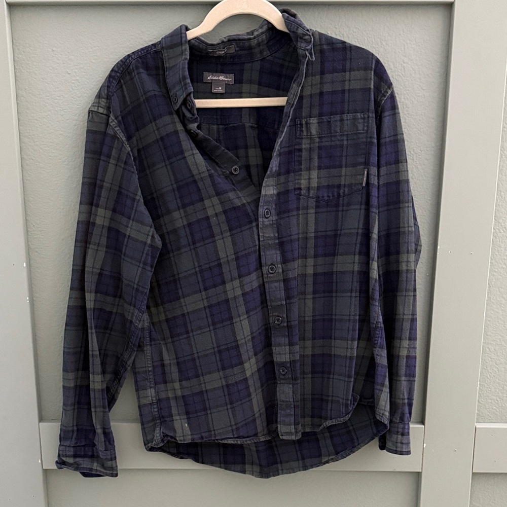 Eddie Bauer Men's Flannel - Navy and Forrest Green - Medium
